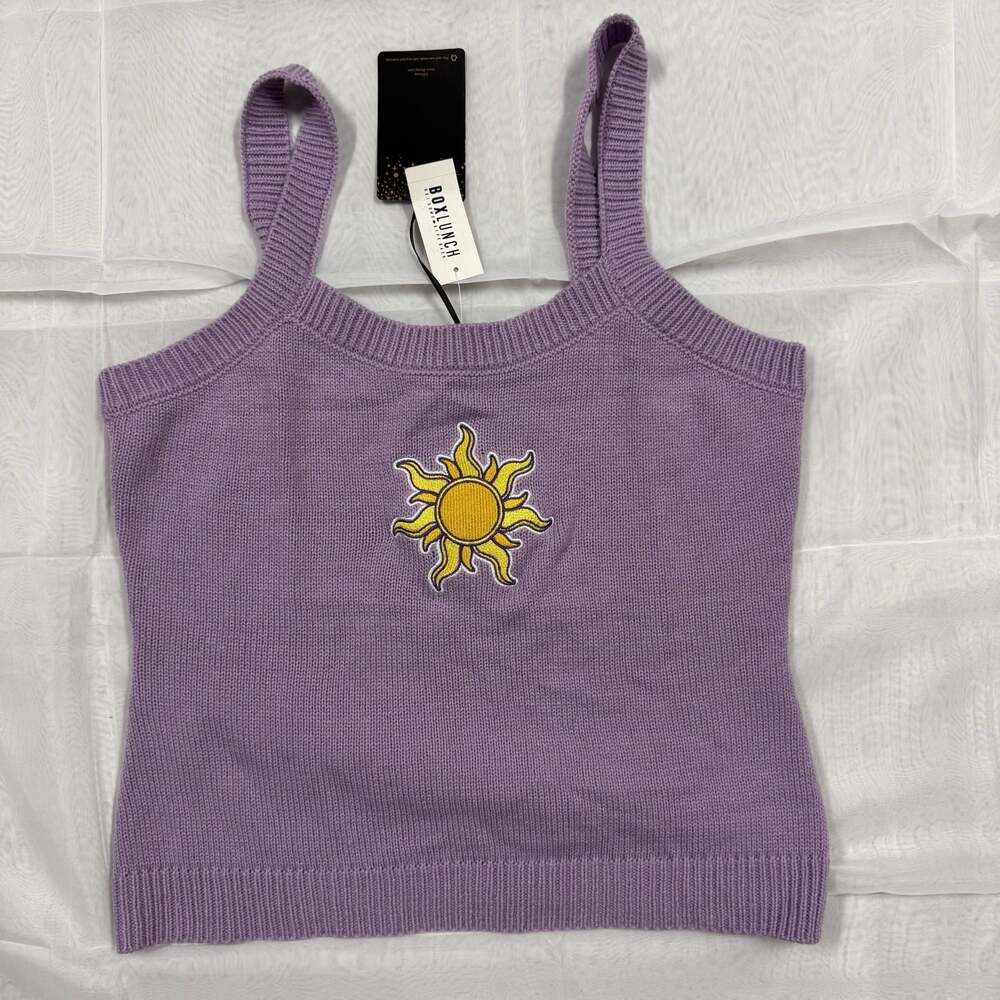 NWT Disney Tangled Corona Sun Purple Ribbed Sweater Tank Top Coquette Rapunzel